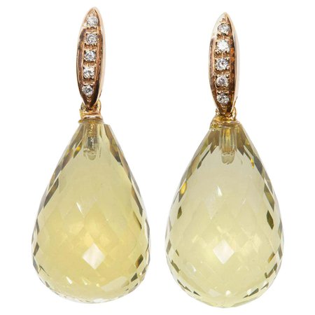 Earrings of Yellow Topaz and White Diamond in 18 Karat Rose and White Gold For Sale at 1stDibs