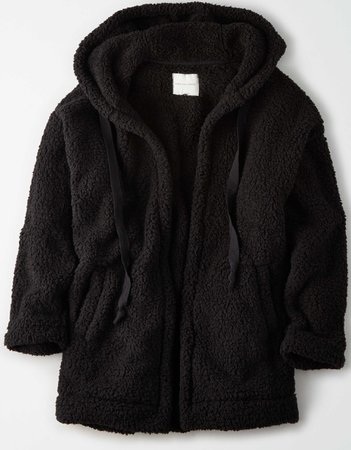 AE Fuzzy Sherpa Hooded Oversized Cardigan black