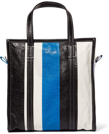Bazar Small Striped Textured-leather Tote - Blue