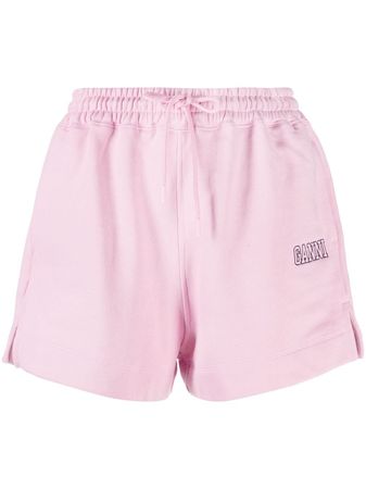 Shop GANNI logo-embroidered drawstring track shorts with Express Delivery - FARFETCH