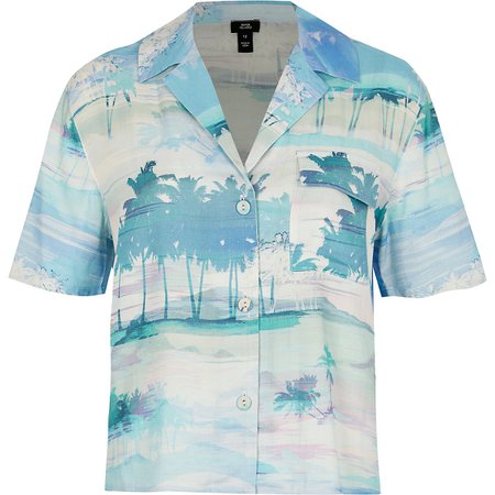 Blue Hawaiian print short sleeve shirt - Shirts - Tops - women
