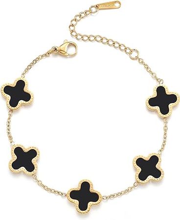 Amazon.com: TICVRSS 18K Gold Plated Clover Bracelet for Women Christmas Adjustable Cute Fashion Simple Black Bracelet Lucky Bracelets Jewelry Gifts for Women Girls : Clothing, Shoes & Jewelry