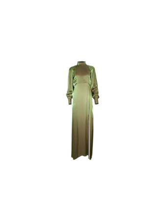 green silk dress high neck long sleeve dresses