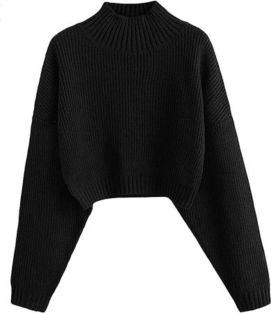 ZAFUL Women's Cropped Turtleneck Sweater Lantern Sleeve Ribbed Knit Pullover Sweater Jumper (0-Black, XL) at Amazon Women’s Clothing store