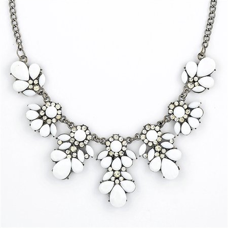 Stone bib necklace - white floral necklace by Shamelessly Sparkly