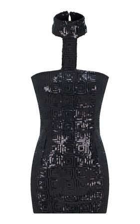 T Neck Mini Dress In Black Sequin By New Arrivals | Moda Operandi