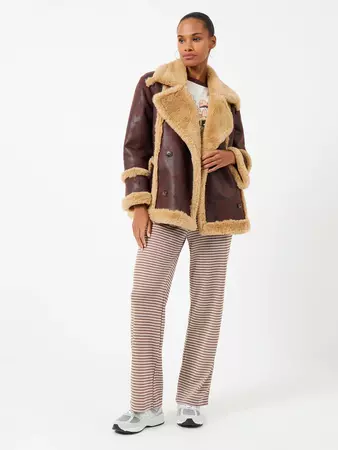 Belen Faux Fur Double Breasted Coat Bitter Chocolate/ Camel | French Connection US