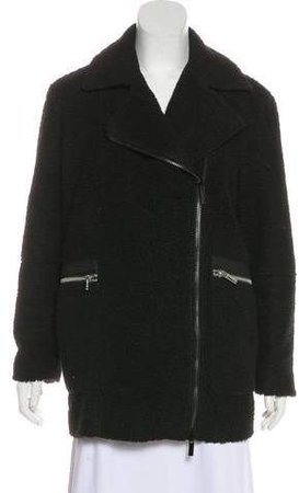 Faux Fur Leather-Trimmed Coat