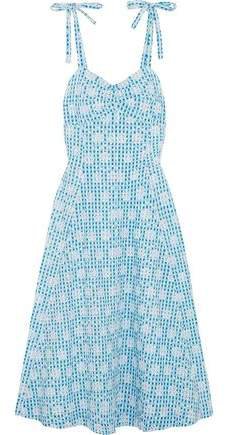 Tie-detailed Broderie Anglaise Gingham Cotton Dress