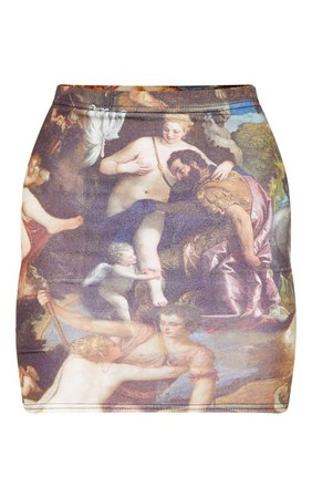 Grey Renaissance Printed Mini Skirt | Skirts | PrettyLittleThing USA