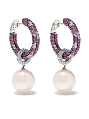 Yoko London 18kt White Gold Belgravia South Sea pearl, Diamond And Pink Sapphire Earrings - Farfetch