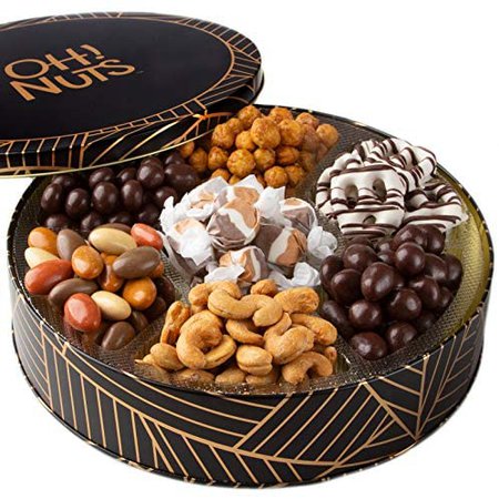 Amazon.com : Christmas Chocolate Candy Gift Basket | Gourmet Holiday Snack Round Tin Box | Chocolates Covered Pretzels | Prime Delivery Gift | For Men, Women, Birthday, Hanukkah, New Year, Parties - Oh! Nuts : Grocery & Gourmet Food