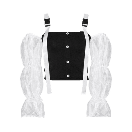Own Savior Buckle Puff Sleeve Crop Top Black and White (Dei5 edit)
