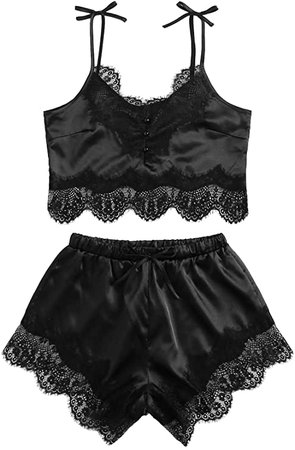 *clipped by @luci-her* DIDK Women's Lace Trim Bralette Shorts Pajama Set Lingerie Nightwear at Amazon Women’s Clothing store