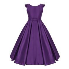 New Arrival Girls Satin Ruffled Fly Sleeves Bowknot Flower Girl Dress Princess Pageant Wedding Bridesmaid Birthday Party Dress - Purple