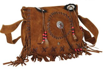 Native style brown suede fringe purse