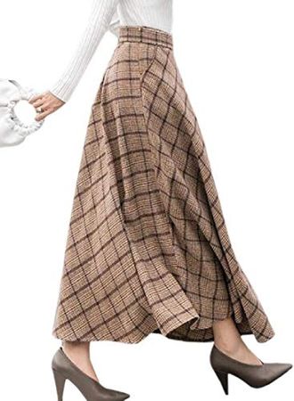 Miracle Womens High Waist A-line Flared Wool Long Skirt Plaid Maxi Skirt Khaki S: Buy Online at Best Price in UAE - Amazon.ae