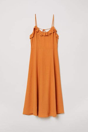 Sleeveless Ruffle-trim Dress - Orange