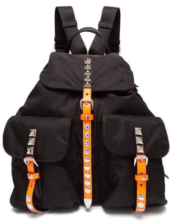 New Vela Studded Nylon Backpack - Womens - Black Orange