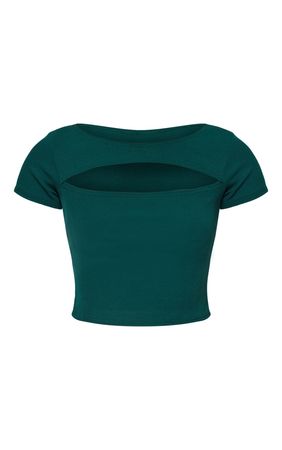 Dark Green Rib Cut Out Short Sleeve Crop Top | PrettyLittleThing USA