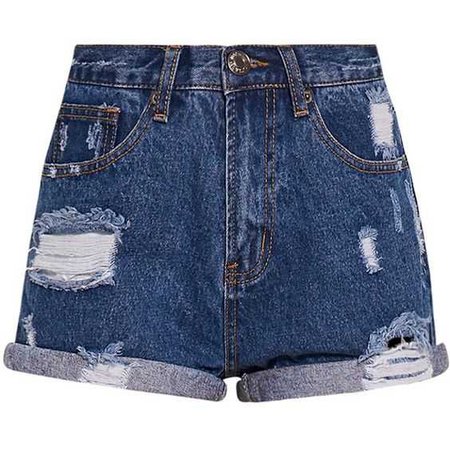 Camilla Blue High Waisted Ripped Denim Shorts ($28) ❤ liked on Polyvore featuring shorts, bottoms, ripped jean shorts, high waisted ripped shorts, destroyed jean shorts, high rise denim shorts and