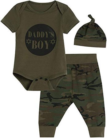 Amazon.com: Daddy's Baby Boys Girls 3PCS Outfit Set Romper Camouflage Pants with Hat: Clothing