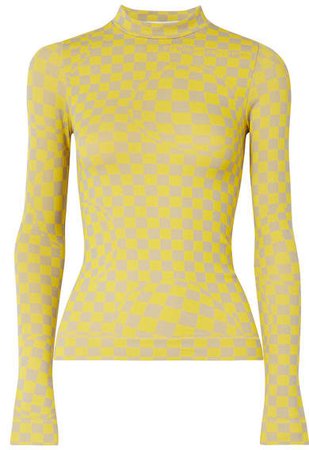 Checked Stretch-jersey Top - Yellow