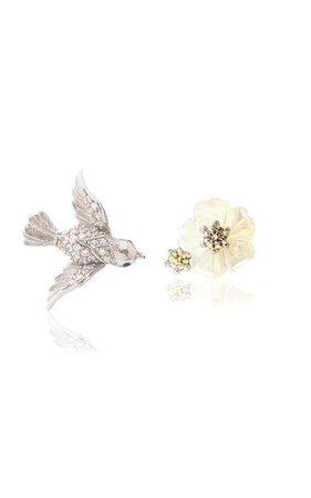 White Gold And Rhodium Vermeil Swallow Stud Earrings By Anabela Chan