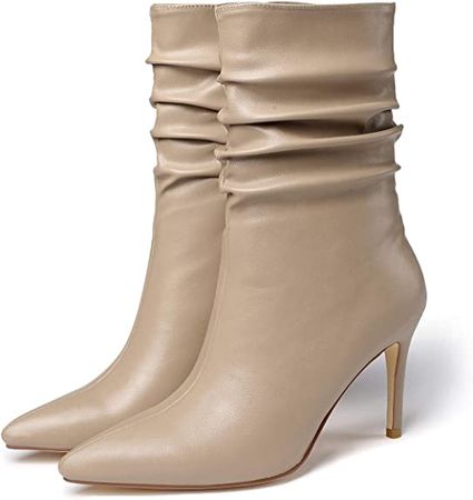 Amazon.com | vivianly Womens Pointed Toe Heel Boots Stiletto Heels Mid-Calf Boots Zipper Booties | Mid-Calf