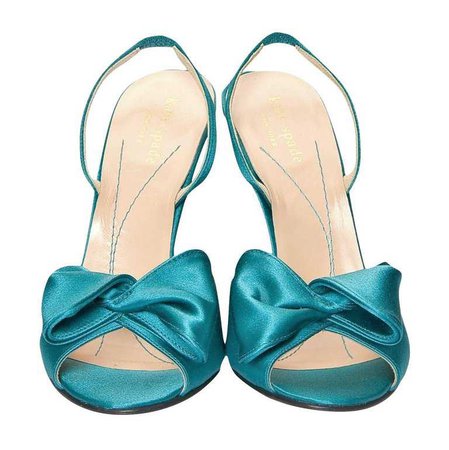 New Size 6 Kate Spade Her Spring 2005 Collection Teal Satin Heels For Sale at 1stdibs