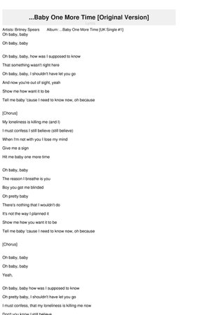 ...Baby One More Time [Original Version] Lyrics - Britney Spears