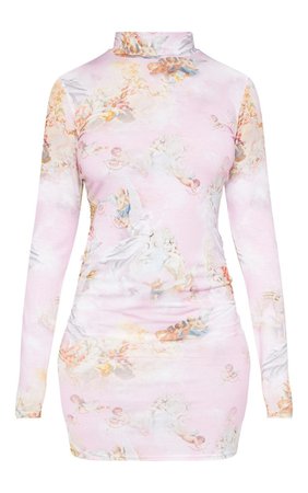 Pink Renaissance Long Sleeve Bodycon Dress | PrettyLittleThing