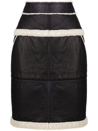 Chanel Pre-Owned shearling-trimmed leather skirt - FARFETCH