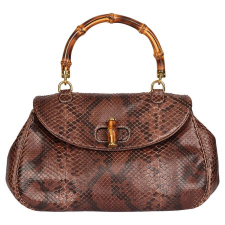 GUCCI Brown Python Leather Vintage Bamboo Classic Top Handle For Sale at 1stDibs