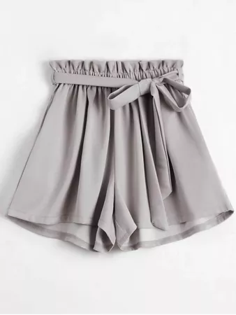 high waisted grey belted shorts