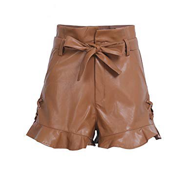 Camel Leather Paper Bag Shorts
