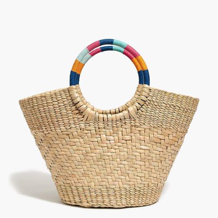 Colorful handle straw tote bag