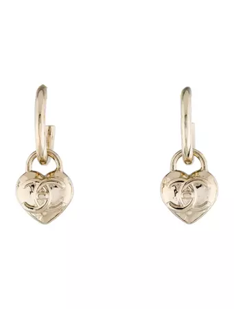 Chanel 2023 Heart Turnlock Logo Hoop Earrings - Gold-Plated Drop, Earrings - CHA940519 | The RealReal