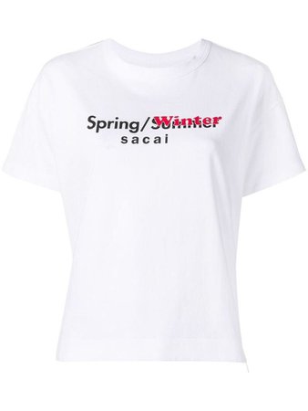 Sacai contrasting logo print T-shirt - White