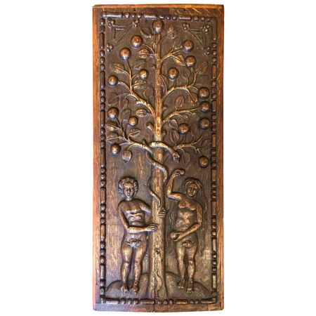 Folky 17th Century Carved Panel Adam and Eve at 1stDibs