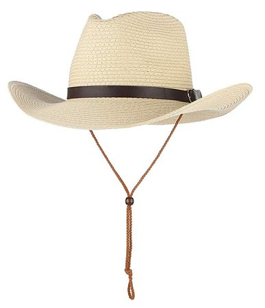 Cowboy Hat Western Style Fedora Straw Hat Summer Sun Hat with Chin Strap (Beige) at Amazon Women’s Clothing store: