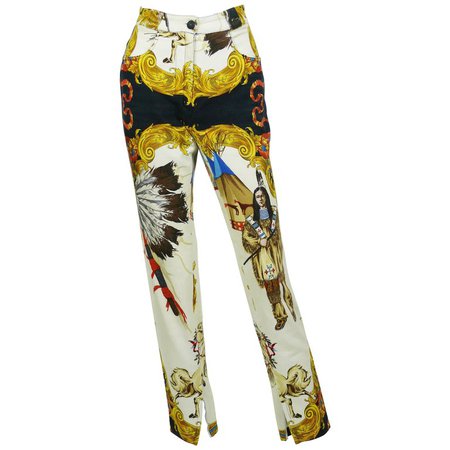 Gianni Versace Couture Native American Print Cotton Denim Jeans, F / W 92 / 93 For Sale at 1stdibs