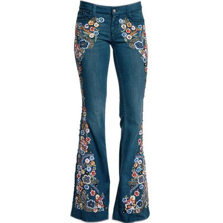 Women Embroidered Bell Bottoms Skinny Flared Jeans Floral Jeans Denim Pants | Wish