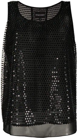 Sequin-Embroidered Sleeveless Blouse