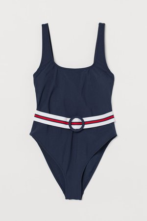 Belted Swimsuit High leg - Dark blue - Ladies | H&M US