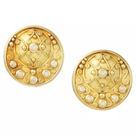 Denise Roberge Diamond Disc Earrings 18K Yellow Gold For Sale at 1stDibs