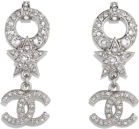 Earrings, metal and rhinestones, silver and crystal - CHANEL