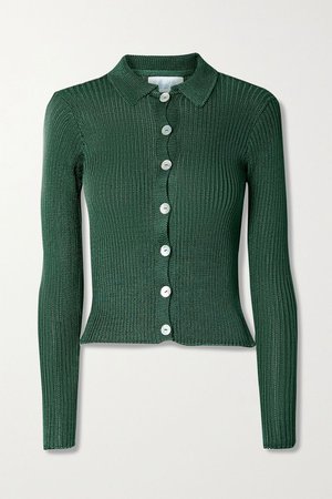 Forest green + NET SUSTAIN ribbed-knit cardigan | Calle Del Mar | NET-A-PORTER
