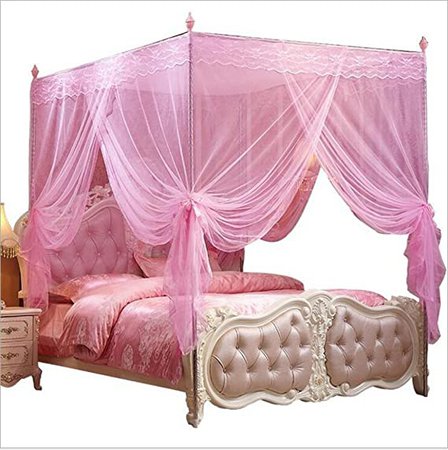 Amazon.com: Nattey 4 Corners Post Pink Canopy Bed Curtain for Girls & Adults - Cute Cozy Drape Square Netting - 4 Opening - Princess Bedroom Decoration(Twin, Pink): Home & Kitchen