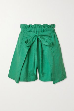 Campbell Tie-front Linen Shorts - Forest green
